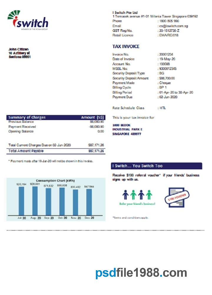 Singapore I Switch Electricity Utility Bill